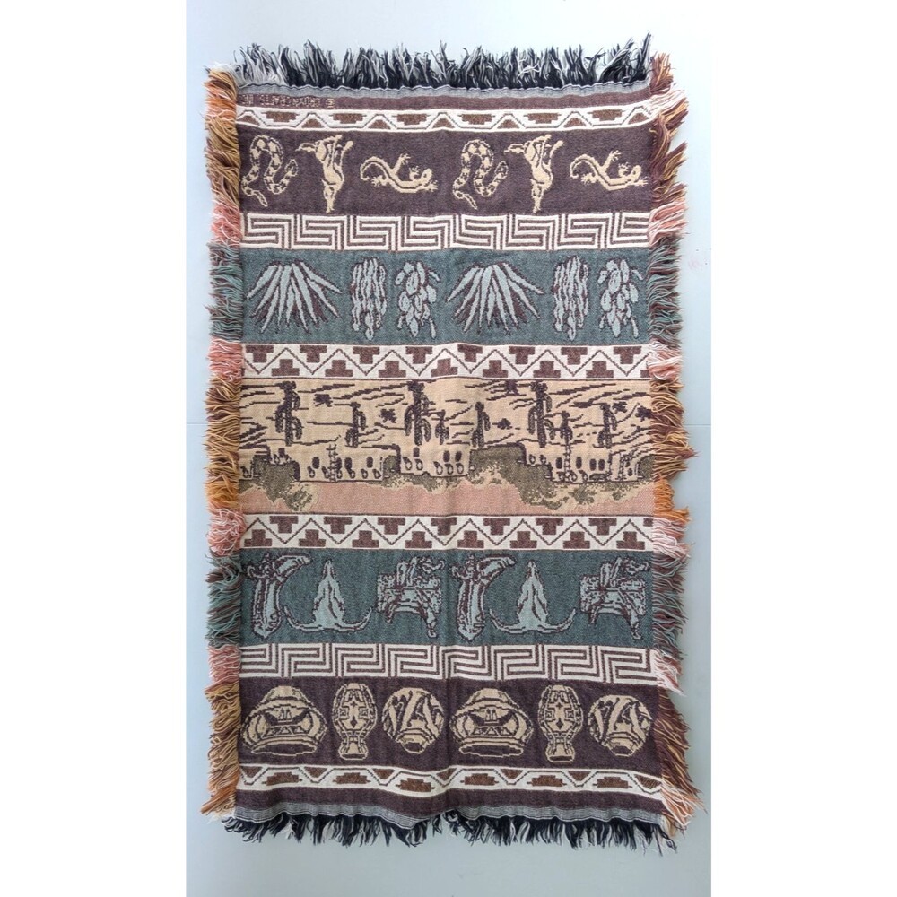 Vintage Crown Craft Aztec Southwest Throw Blanket 22x40 Made in USA